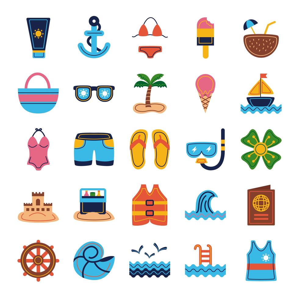 Bündel Strandset flache Icons vektor