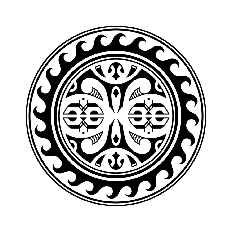 traditionell Maori runden tätowieren Design. editierbar Vektor Illustration. ethnisch Kreis Ornament. afrikanisch Maske.