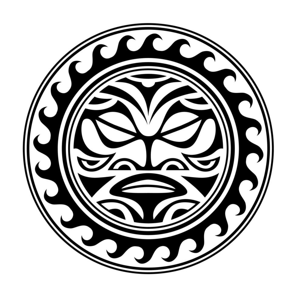 traditionell Maori runden tätowieren Design. editierbar Vektor Illustration. ethnisch Kreis Ornament. afrikanisch Maske.