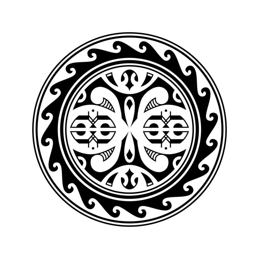 traditionell Maori runden tätowieren Design. editierbar Vektor Illustration. ethnisch Kreis Ornament. afrikanisch Maske.