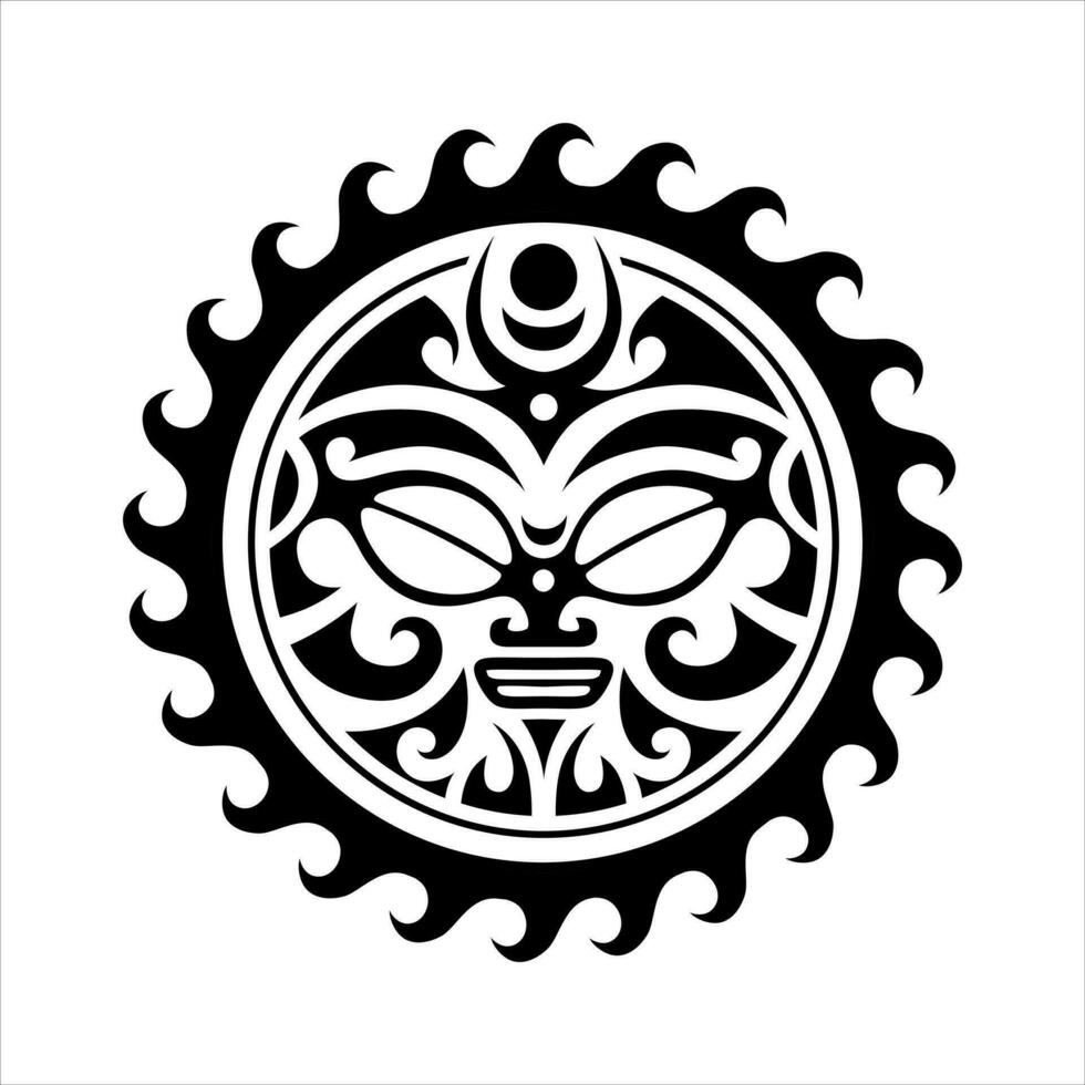 traditionell maori runda tatuering design. redigerbar vektor illustration. etnisk cirkel prydnad. afrikansk mask.