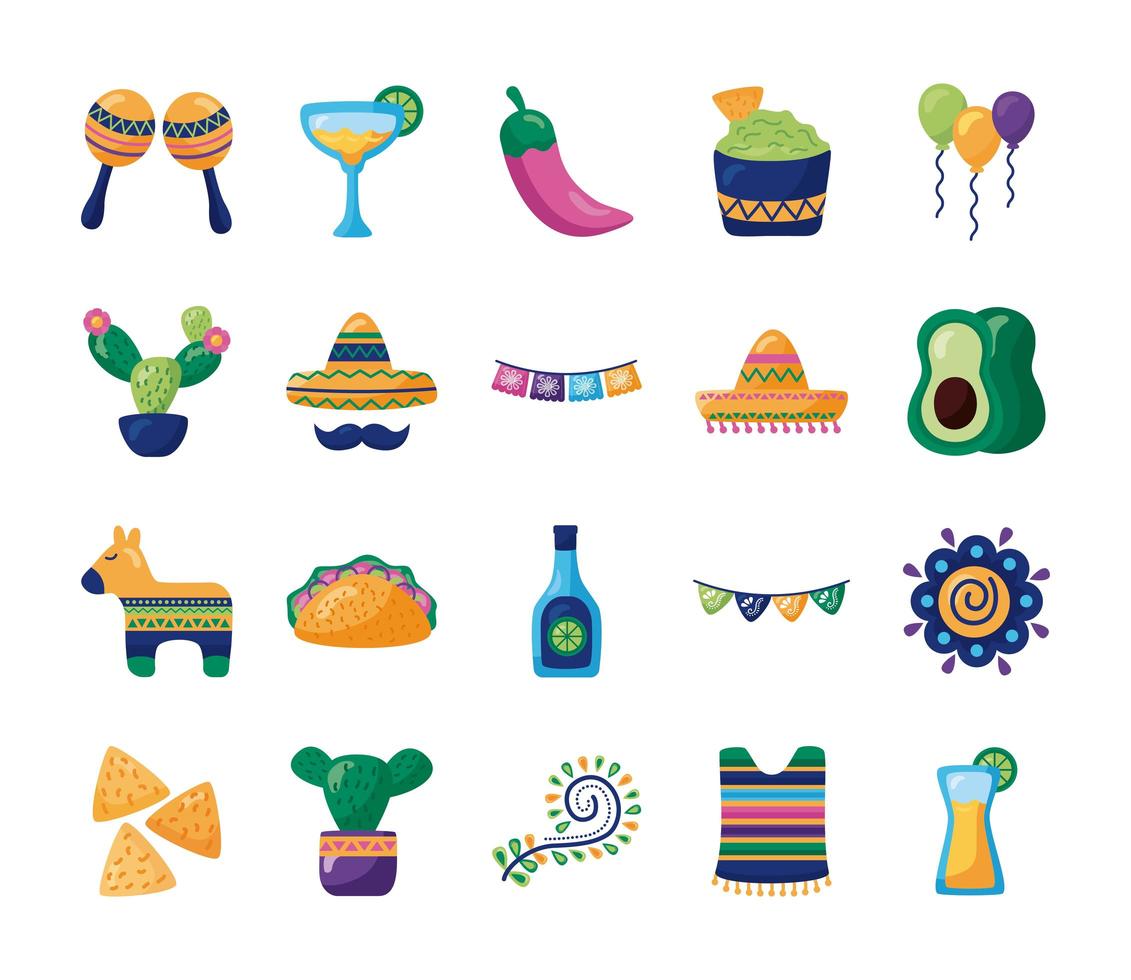 bunt av mexikanska uppsättning ikoner vektor