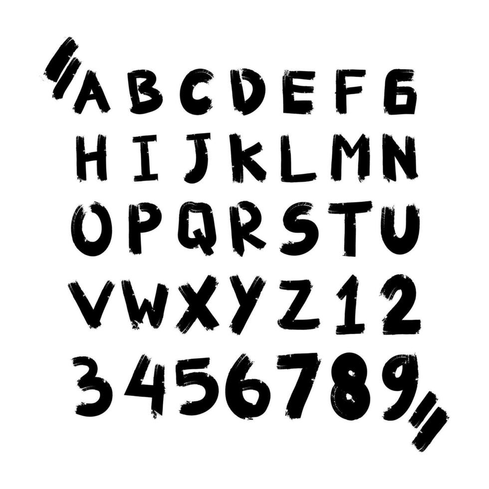 Grunge Stil Briefe und Zahlen. einstellen von schwarz Alphabet Briefe vektor