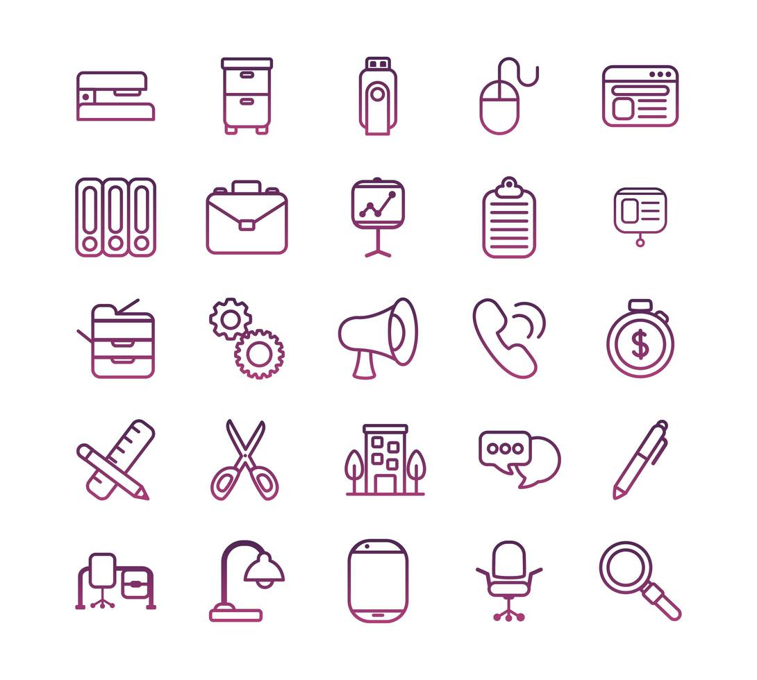 Bündel von Office Set Line Style Icons vektor