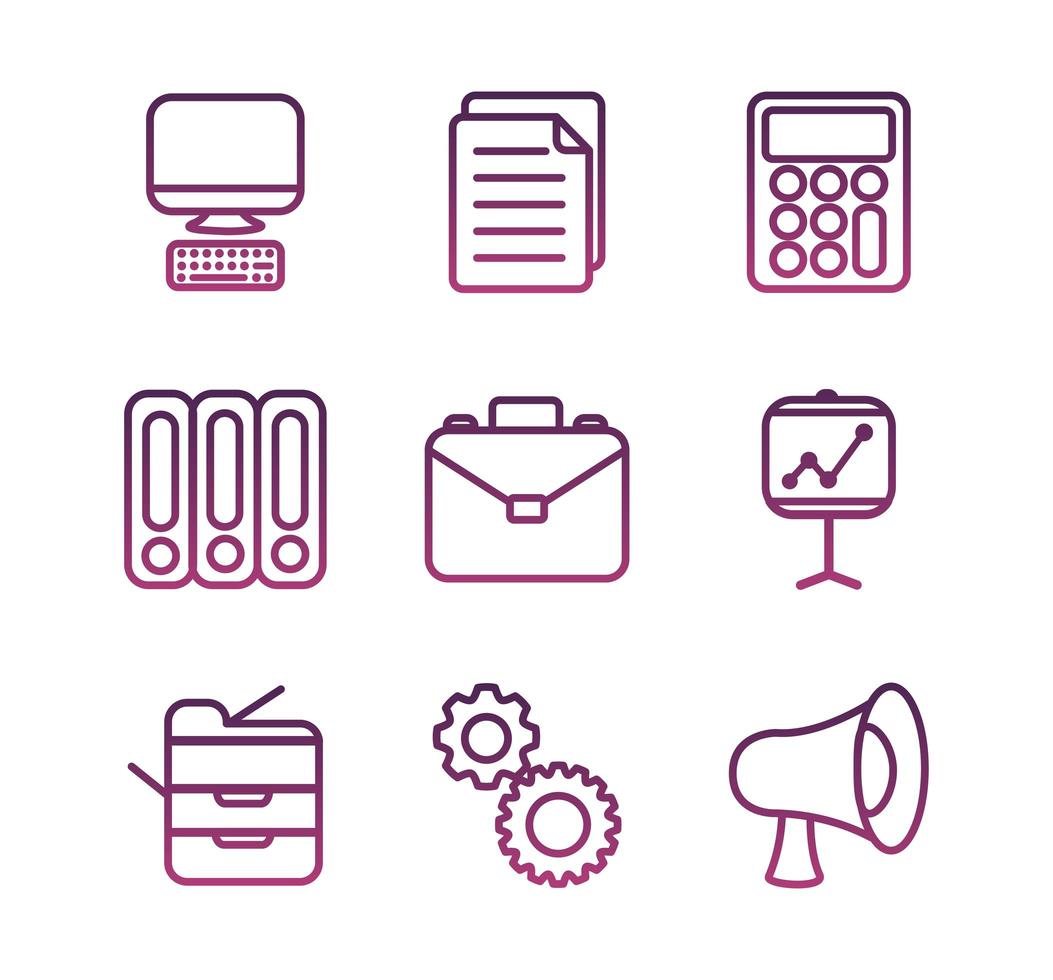 Bündel von Office Set Line Style Icons vektor