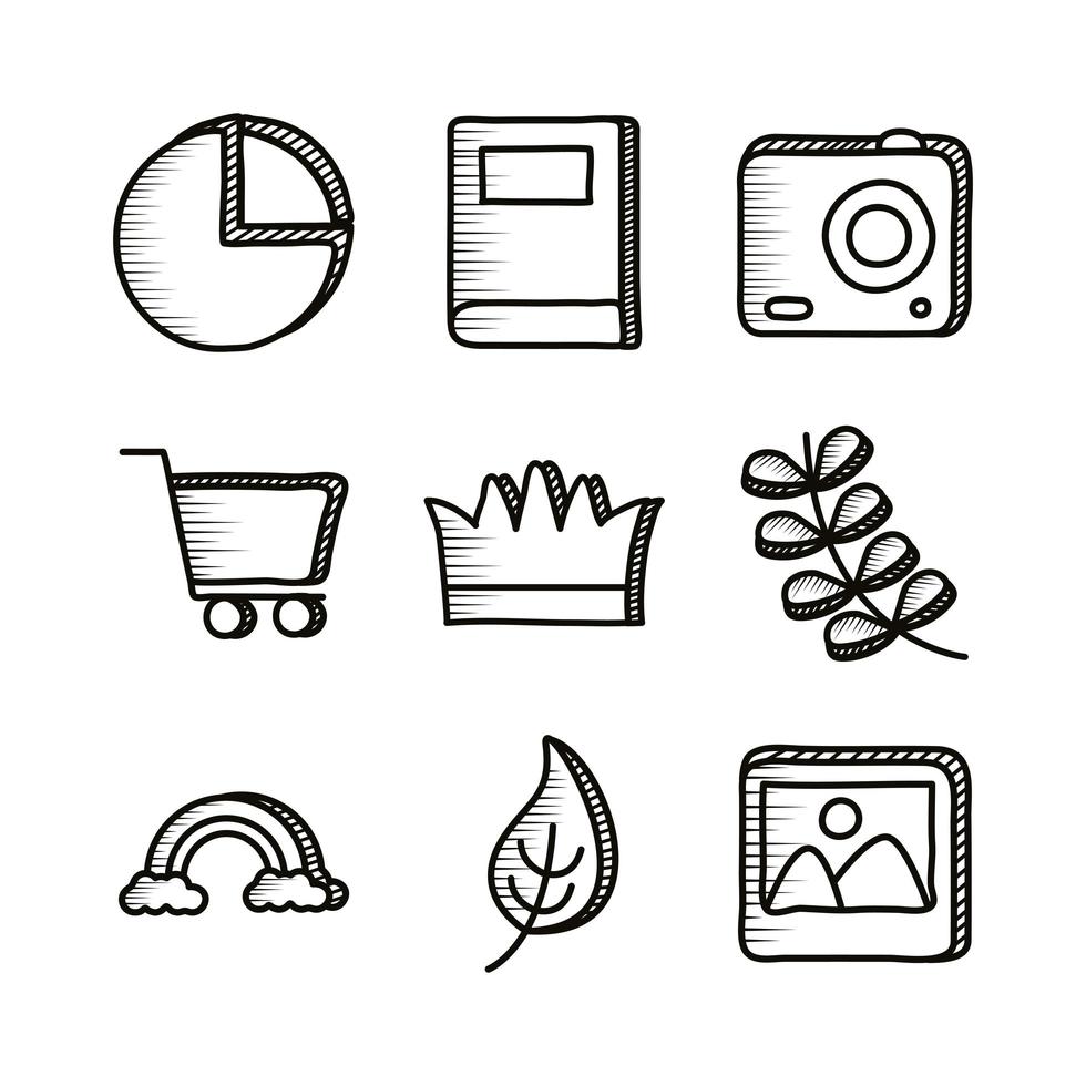 Bündel von Doodle-Set-Icons vektor