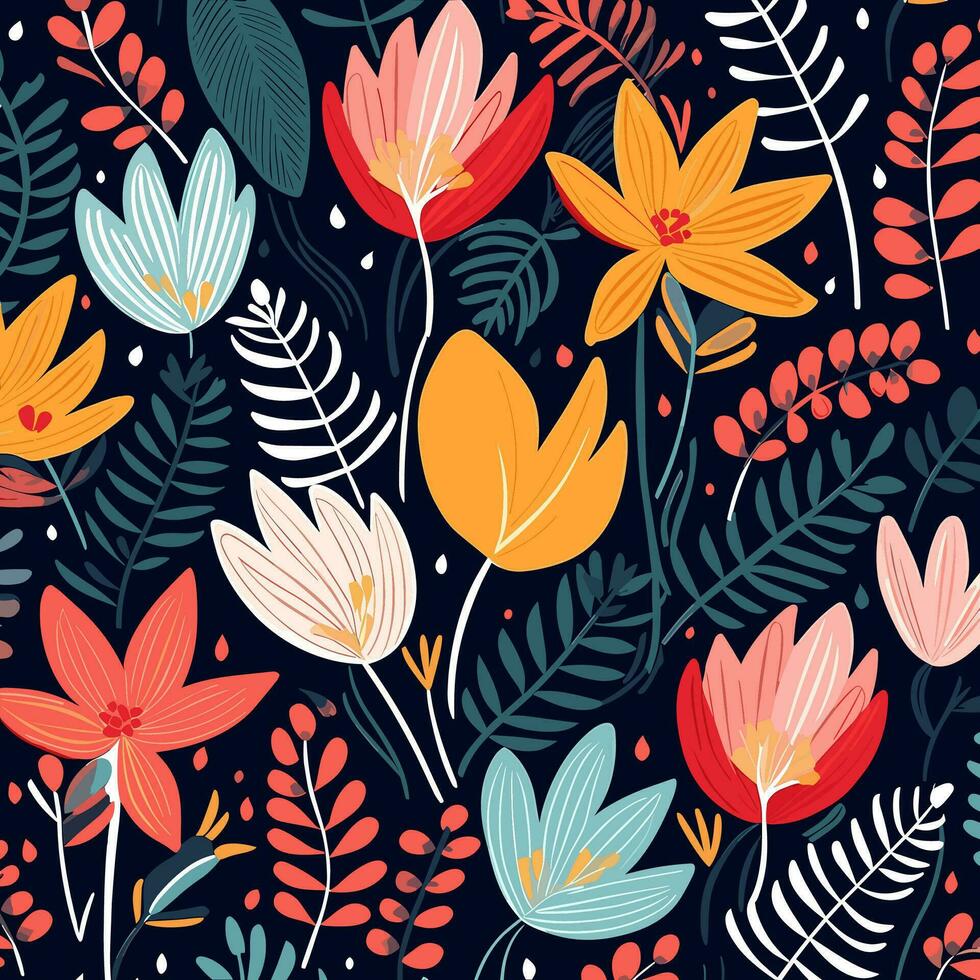 Vektor Illustration von bunt Blumen im dunkel Blau Hintergrund