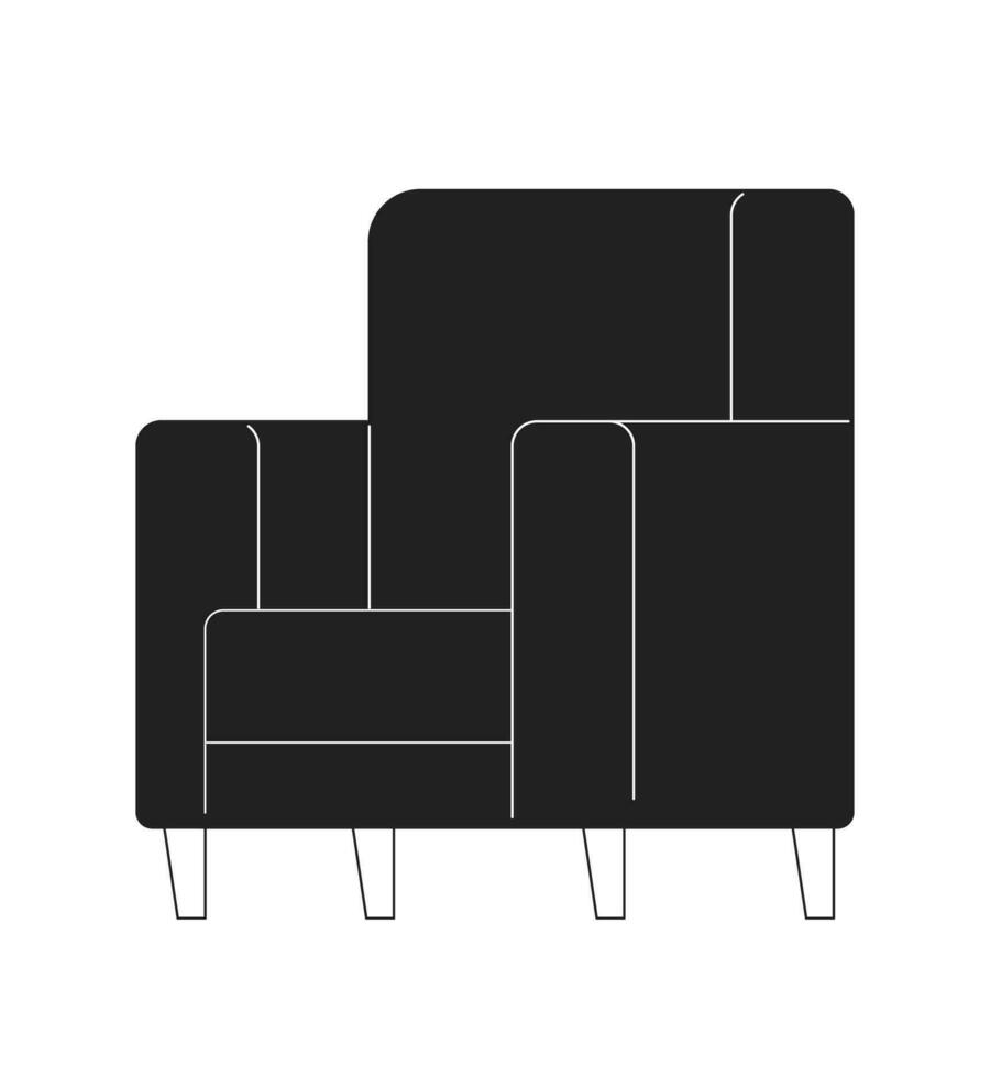modern fåtölj möbel svartvit platt vektor objekt. årgång stol för levande rum interiör. redigerbar svart vit tunn linje ikon. enkel tecknad serie klämma konst fläck illustration för webb grafisk design