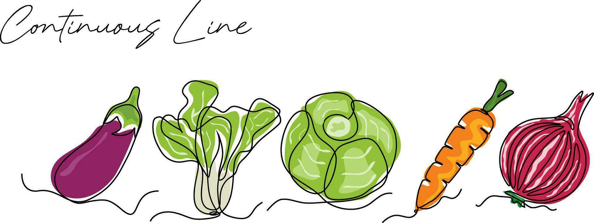 färsk grönsaker kontinuerlig linje teckning uppsättning vektor