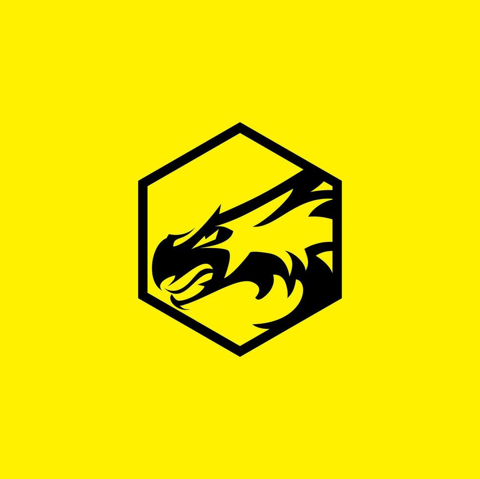 logotyp design mall med drake huvud ikon i femhörning vektor