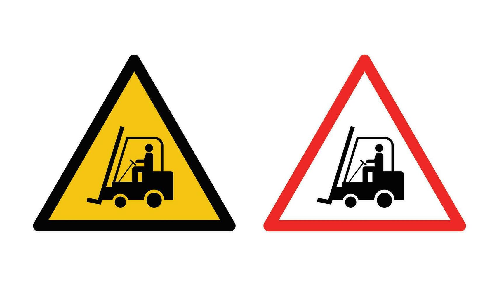 Warnung Zeichen, in acht nehmen Gabelstapler , Sicherheit Erste, industriell Fahrzeuge Warnung Zeichen, Vektor Illustration
