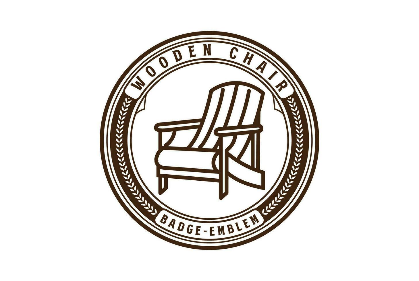 årgång retro trä- stol möbel snickare bricka emblem märka vektor