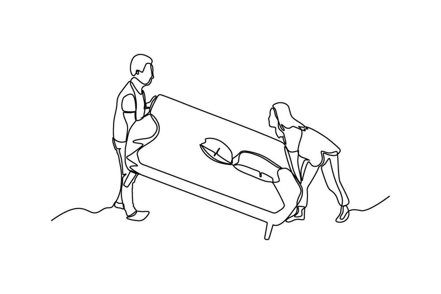 kontinuerlig linje vektor illustration av person lyft soffa