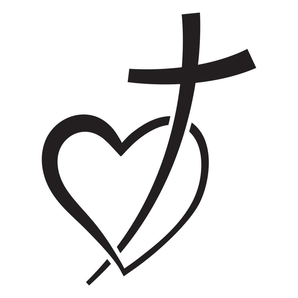 kristen korsa ikon i hjärta form. abstrakt religiös symbol. vektor illustration. kärlek begrepp.
