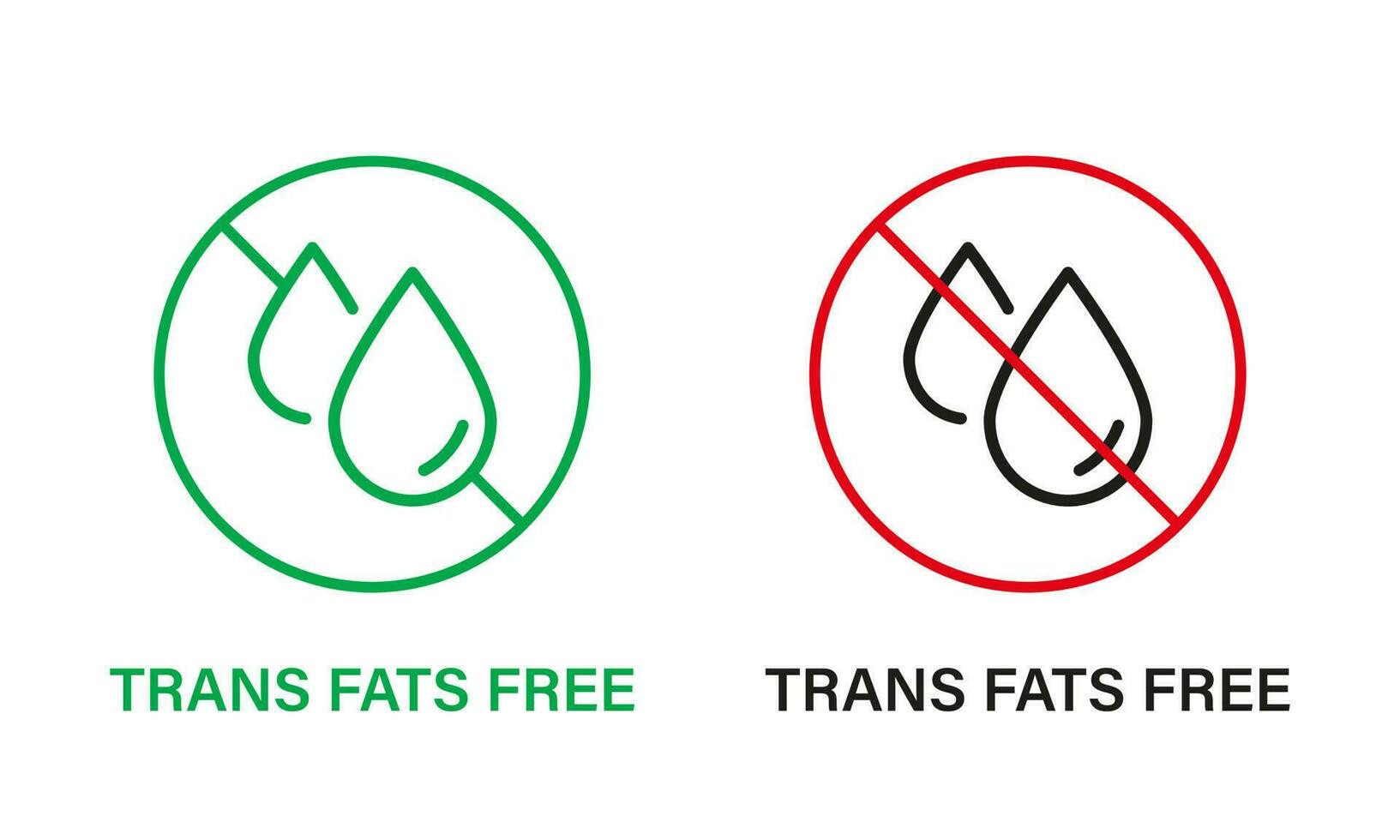 kostenlos trans Fett Linie Symbol Satz. trans Fett halt unterzeichnen. Verbot transfett im Produkt Lebensmittel. Nein Cholesterin Logo. 0 trans Fett Etikett. Öl verboten Symbol. isoliert Vektor Illustration.