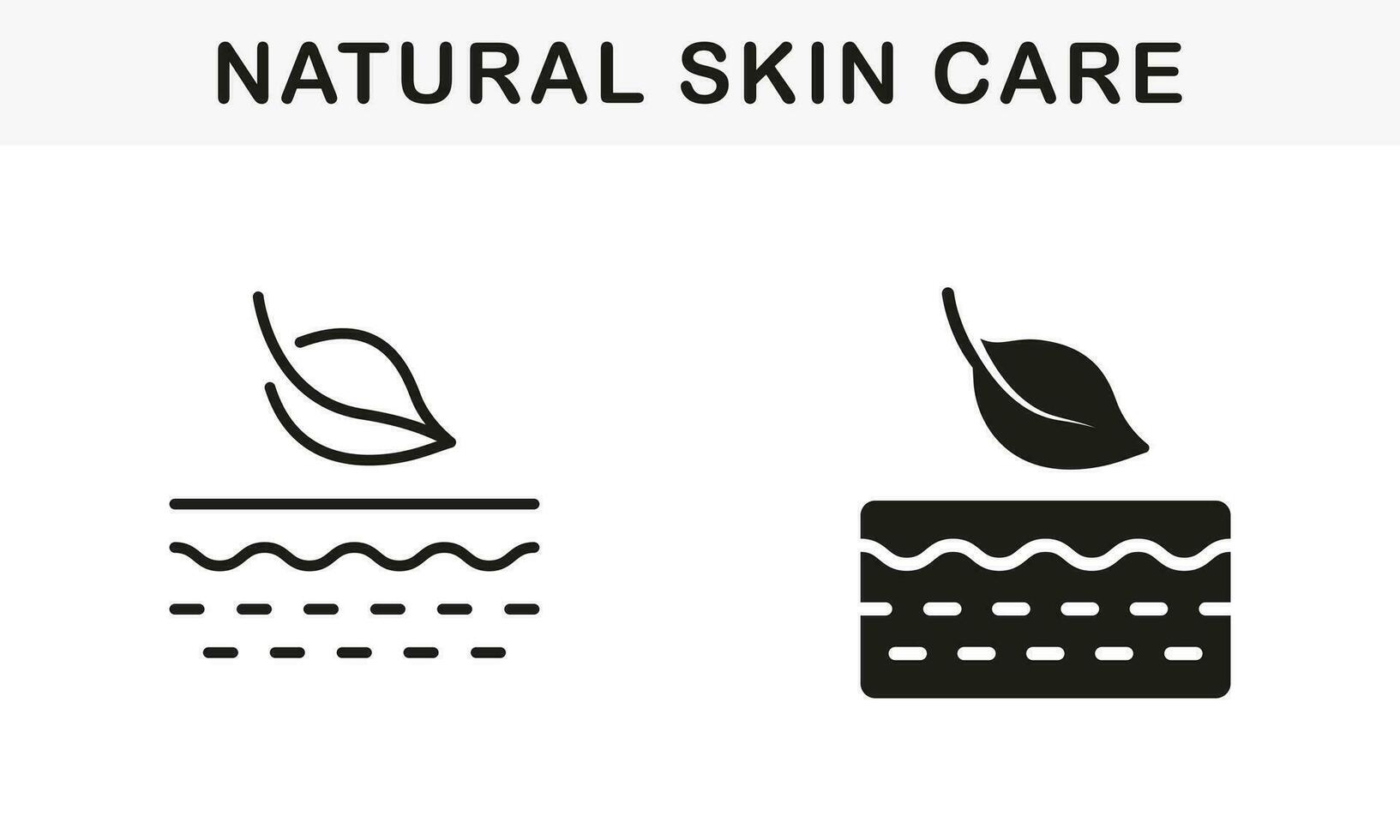 hud och löv organisk dermatologi symbol samling. organisk kosmetisk produkt för hud vård linje och silhuett svart ikon uppsättning. naturlig eco grädde piktogram. isolerat vektor illustration.