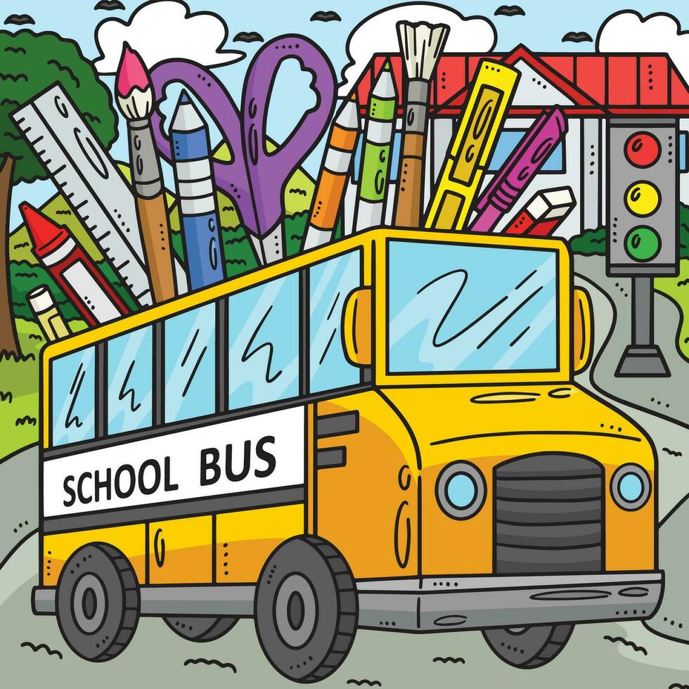 zurück zu Schule Bus farbig Karikatur Illustration vektor