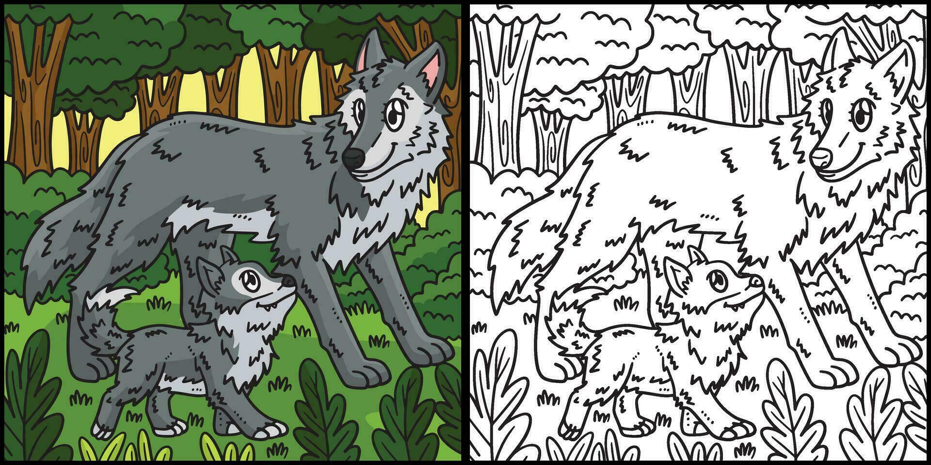 Mutter Wolf und Baby Wolf Färbung Illustration vektor