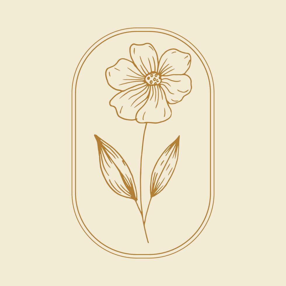 vild blomma linjär logotyp skiss. blomma krans bröllop emblem design. årgång örter skiss i modern enkel stil. vektor