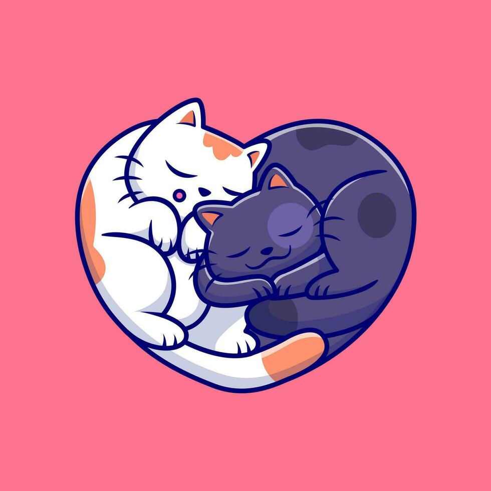 Paar von Katze Schlafen zusammen Karikatur Vektor Symbol Illustration. Tier Liebe Symbol Konzept isoliert Prämie Vektor. eben Karikatur Stil