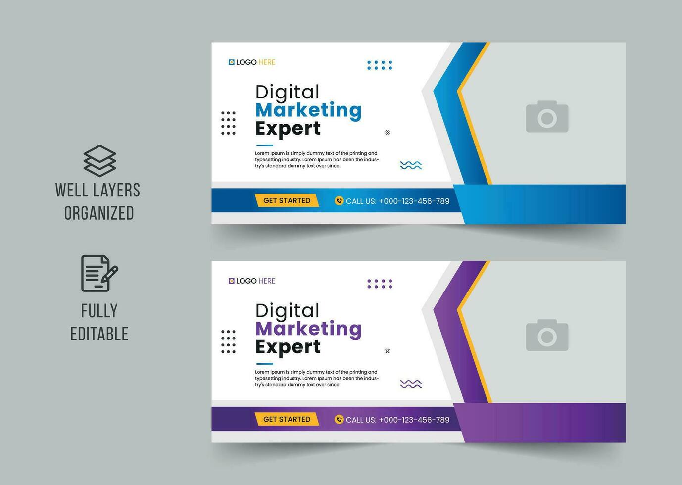 Digital Marketing Agentur Sozial Medien Startseite Vorlage, Netz Banner Vorlage, korporativ Banner, Header, Webinar Banner Design. editierbar Netz Banner Vorlage vektor