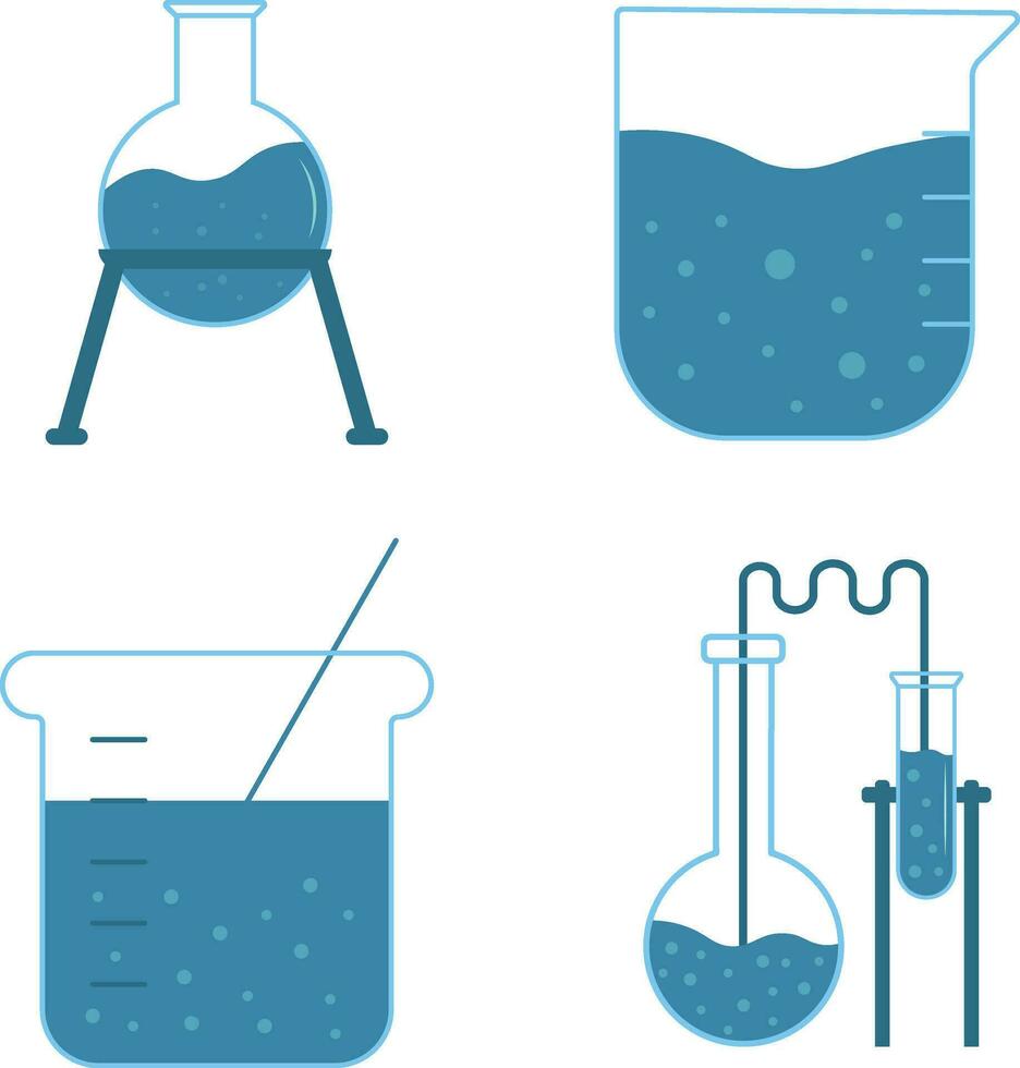 vetenskap laboratorium Utrustning. testa rör, mikroskop, atom och molekyl symbol. vektor illustration