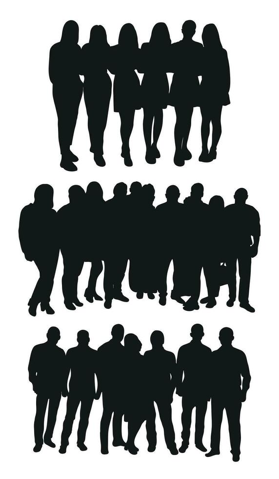 Menge Silhouette Bild, Gruppe von umarmen Personen. das Konzept von Umarmungen von Verwandte, warm Treffen vektor