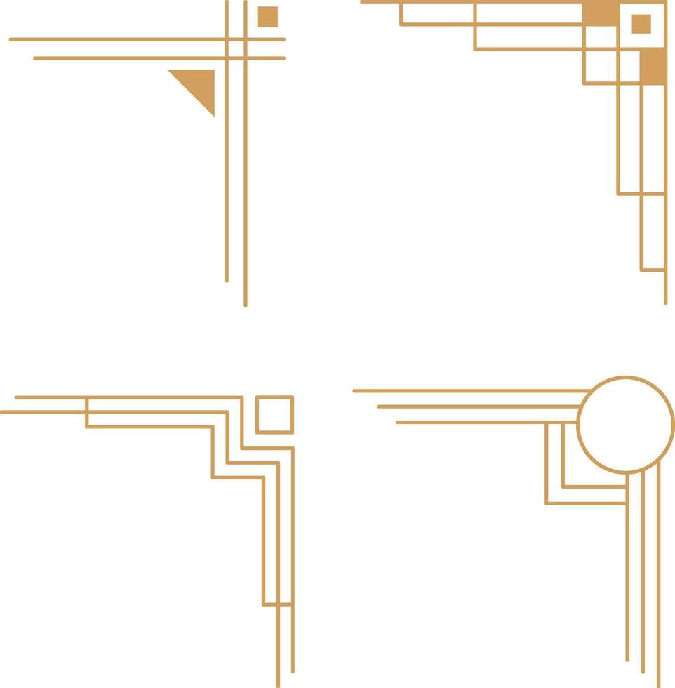 Luxus Ecke Rahmen Satz. Vektor geometrisch golden Vorlage im 1920er Jahre Stil, Kunst Deko Ecken zum Grenzen und Frames