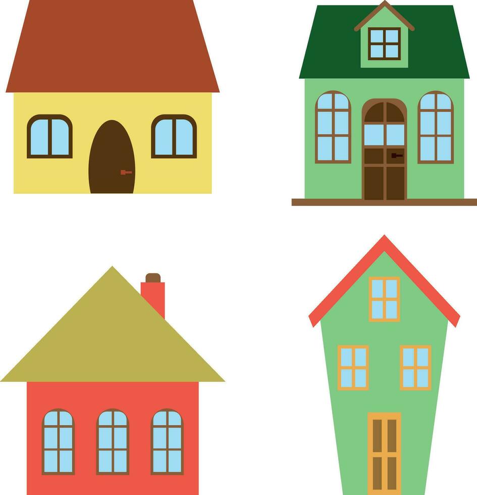 süß Haus. Karikatur klein Stadt, Dorf Haus, minimalistisch Stadt Gebäude, minimal Vorort- Gehäuse Vektor Illustration Symbol Satz.