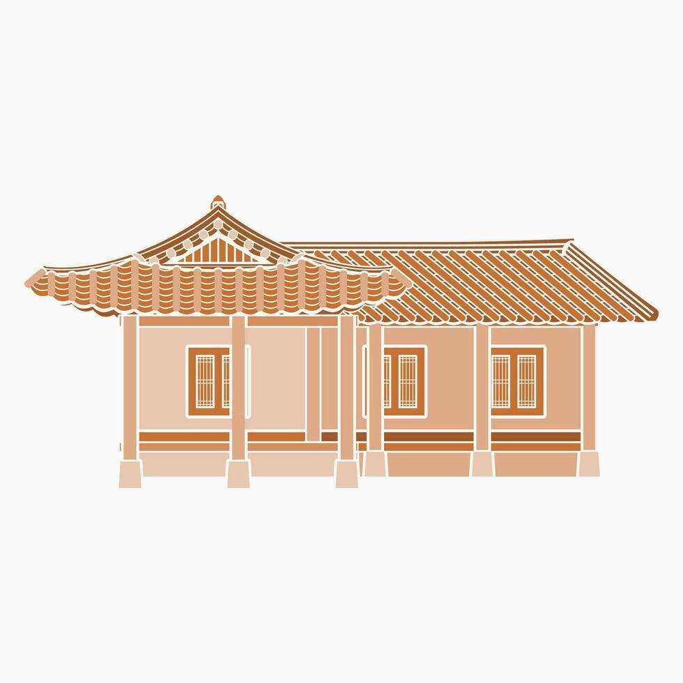redigerbar svartvit traditionell hanok koreanska hus byggnad vektor illustration för konstverk element av orientalisk historia och kultur relaterad design