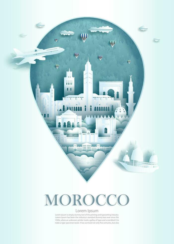 resa landmärke marocko arkitektur monument stift av medelhavs marrakech i marocko. vektor
