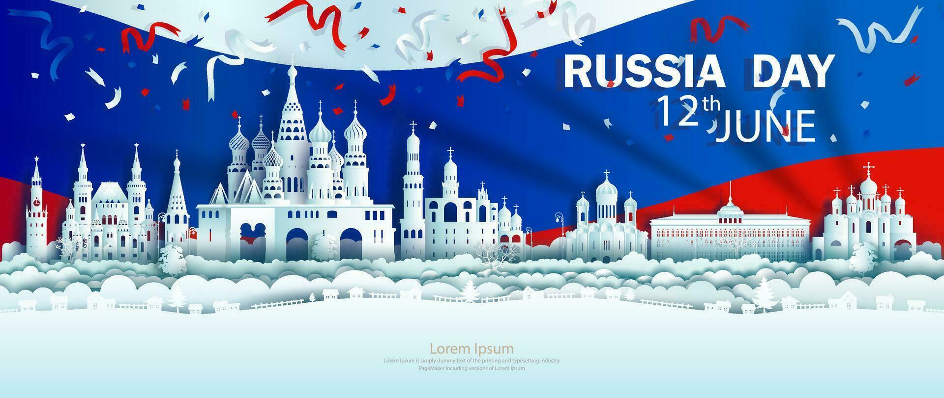 illustration årsdag firande oberoende ryssland dag i bakgrund ryssland flagga. vektor