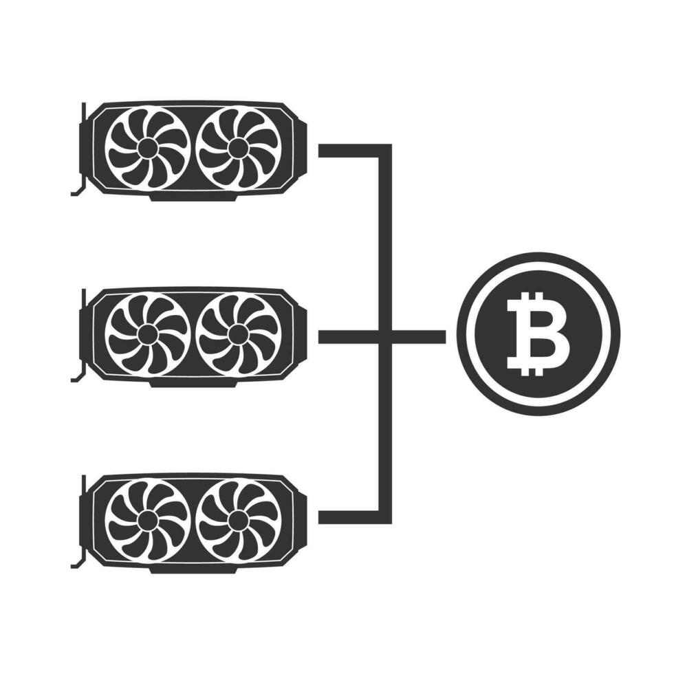 Vektor Illustration von Bitcoin Bergbau Netzwerk Symbol im dunkel Farbe und Weiß Hintergrund