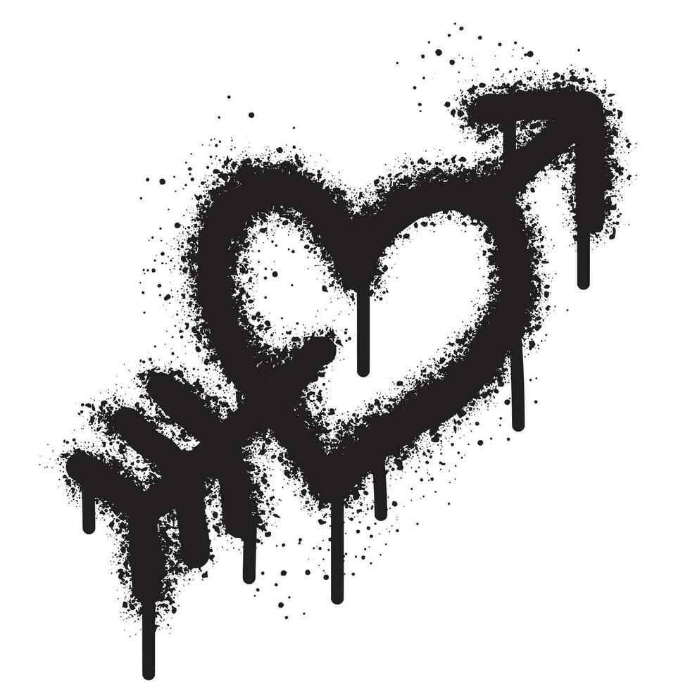 sprutas hjärta genomborrad förbi ett pil. svart måla urban graffiti vektor illustration.