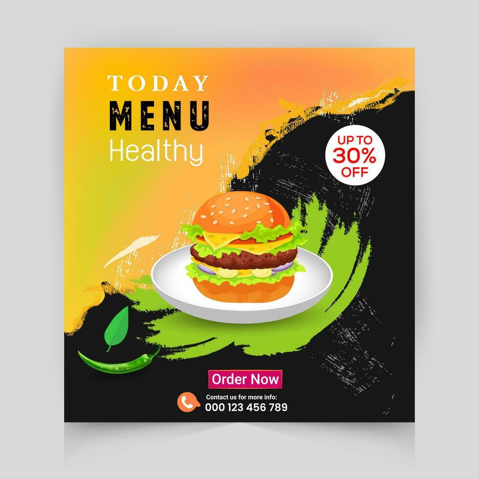 Sozial Medien Post Vorlage Banner, Restaurant Rabatt Essen Burger Flyer Design, heute Speisekarte Schlange Chinesisch Mahlzeit Anzeige Vorlage. vektor
