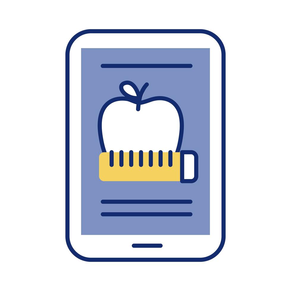 smartphone med äpple och måttband hälsa online linje stil vektor
