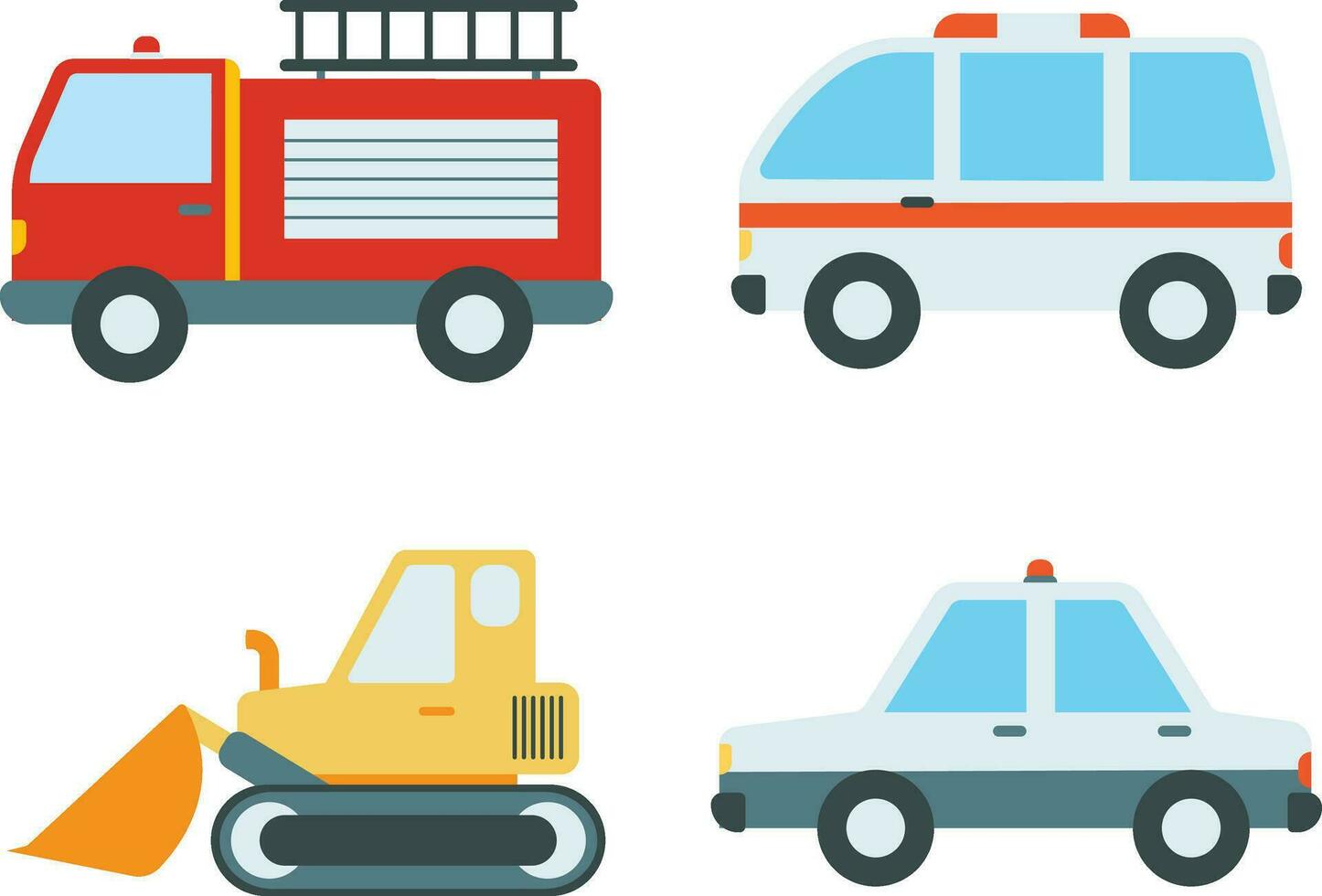 süß Auto Illustration. Taxen und Minivans, Cabriolets und Pickups. urban, Stadt Autos und Transport Fahrzeuge eben Vektor Symbole. Cabriolet und LKW, Auto und Bus, Auto abholen. Vektor Illustration