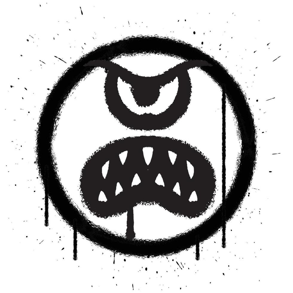 Vektor Graffiti sprühen Farbe wütend Gesicht Zyklop Emoticon auf Weiß Hintergrund Vektor Illustration