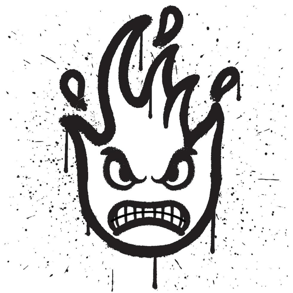 graffiti spray måla arg ansikte brand karaktär uttryckssymbol i vektor illustration