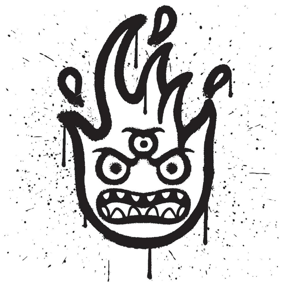 Graffiti sprühen Farbe wütend Feuer Monster- Charakter Emoticon isoliert Vektor