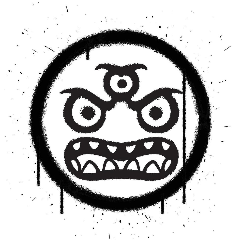 Vektor Graffiti sprühen Farbe wütend Gesicht Monster- Emoticon auf Weiß Hintergrund Vektor Illustration