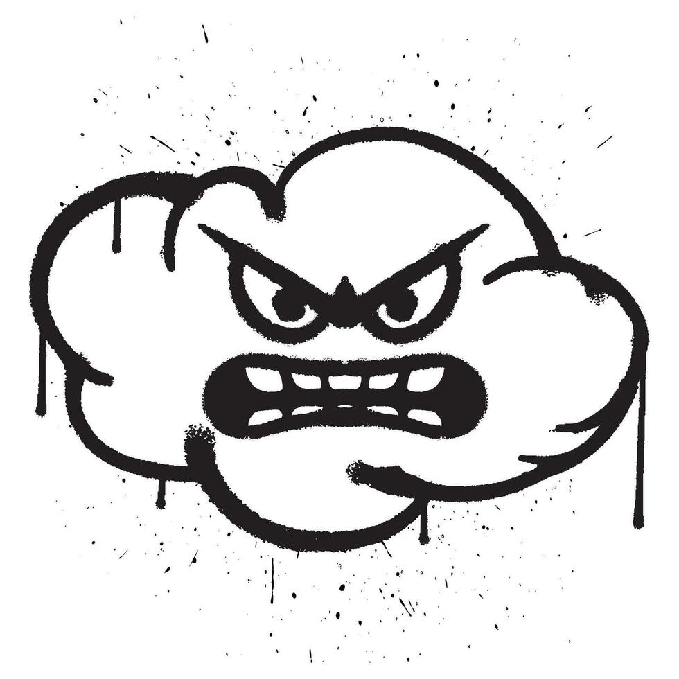 Vektor Graffiti sprühen Farbe wütend Gesicht Wolke Charakter isoliert Vektor Illustration