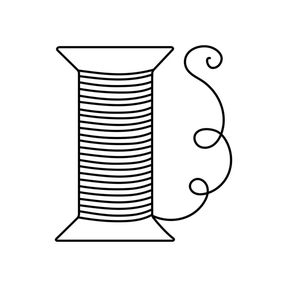 handgjorda. spole av tråd. linje teckning. logotyp, emblem. sömnad. vektor illustration på en vit isolerat bakgrund.