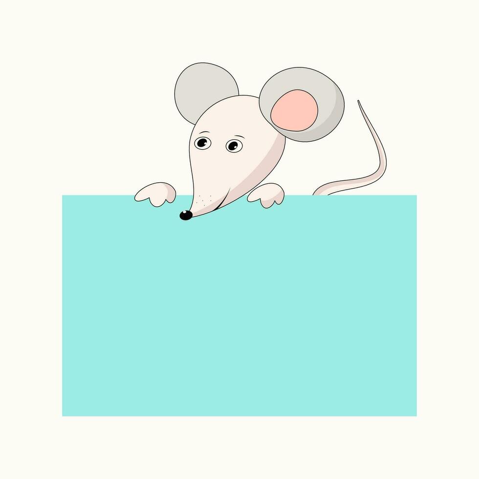 tecknad serie mus innehav en affisch, baner . vektor