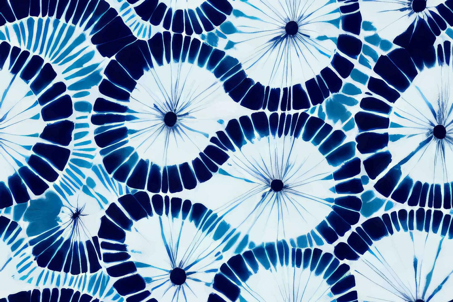 Shibori Schal tye sterben Batik abstrakt Bürste Tinte Spiral- Strudel Stoff Kreis asiatisch Design botanisch geometrisch wiederholen Zeichnung Fliese Vektor Grün braun dunkel Blau Farben Farbe retro , Schleife Kreis Blau