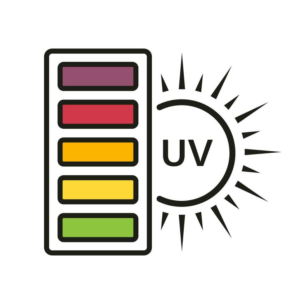 uv index ikon. fara nivå av Sol strålning piktogram. ultraviolett strålar säkerhet symbol. hud vård och skydd, säker sol- skala tecken. varning skadlig solljus. isolerat vektor illustration.