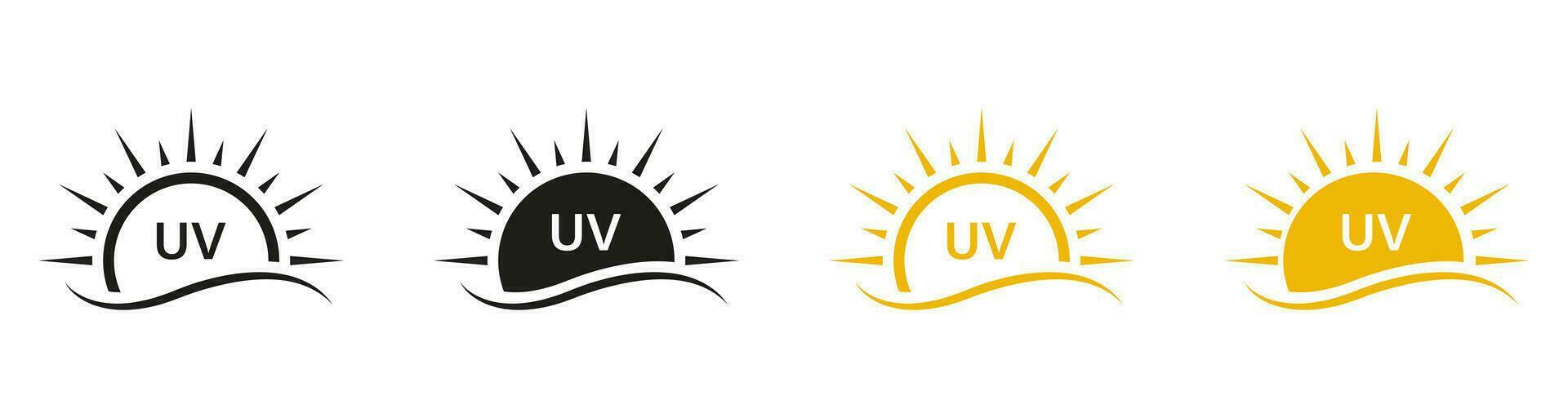 solkräm lotion etiketter. anti ultraviolett strålar, blockera sol- strålning symbol samling. uv hud skydd grädde piktogram uppsättning. Solskydd skydda ikoner. isolerat vektor illustration.