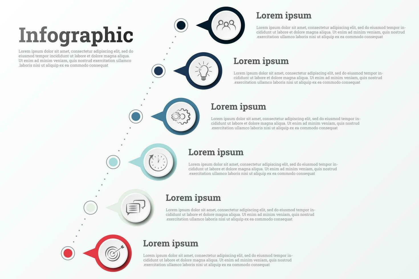 Infografik Das bietet ein detailliert Bericht von das Geschäft, geteilt in 6 Themen. vektor