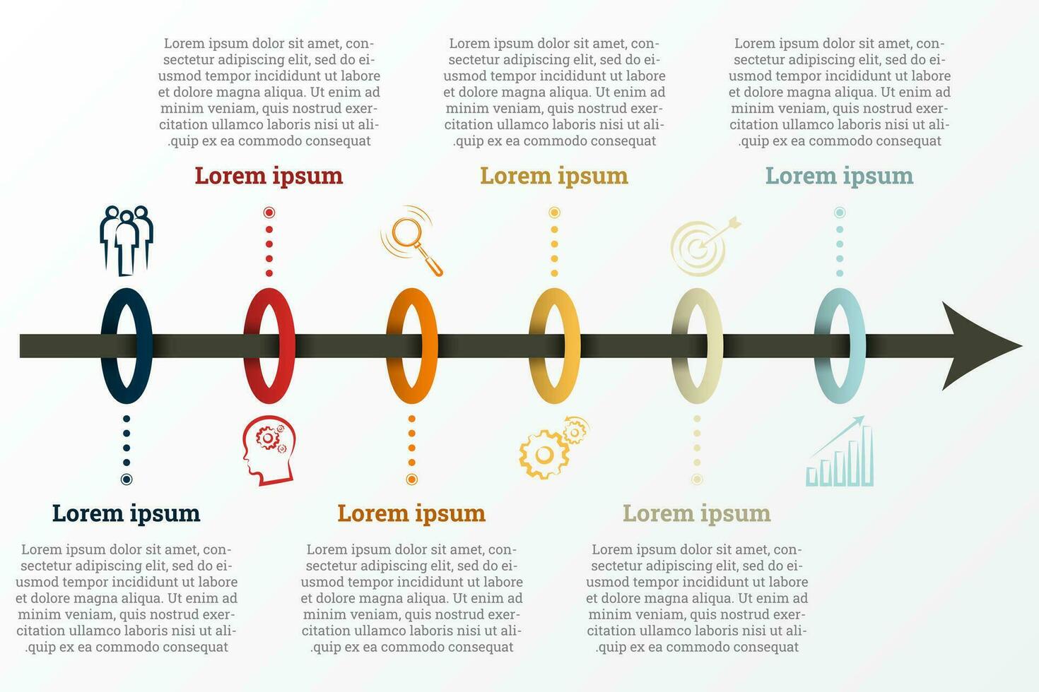 Infografik Das bietet ein detailliert Bericht von das Geschäft, geteilt in 6 Themen. vektor