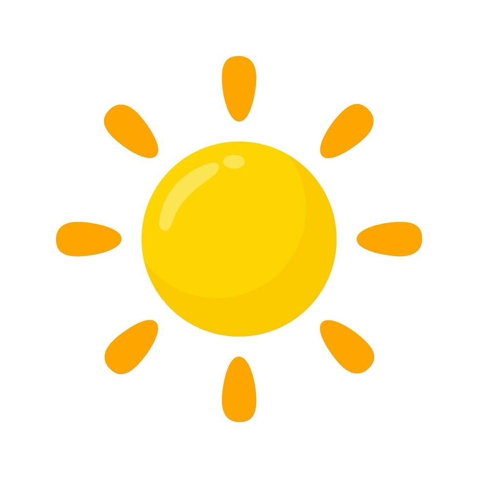 Gelb Sonne Symbol einfach Karikatur Stil Design. das Strahlen von das Sonne im Sommer- vektor